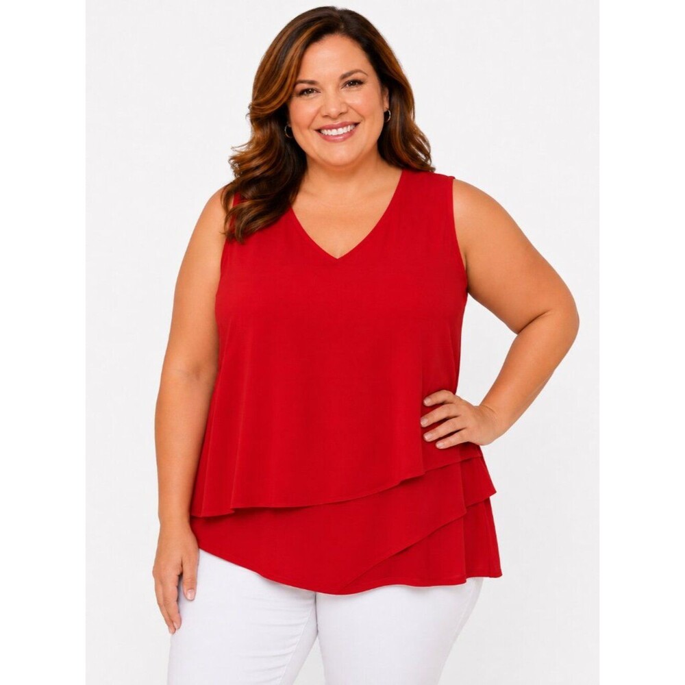 Susan Graver Liquid Knit Red Layered Top Size 2X LIKE NEW